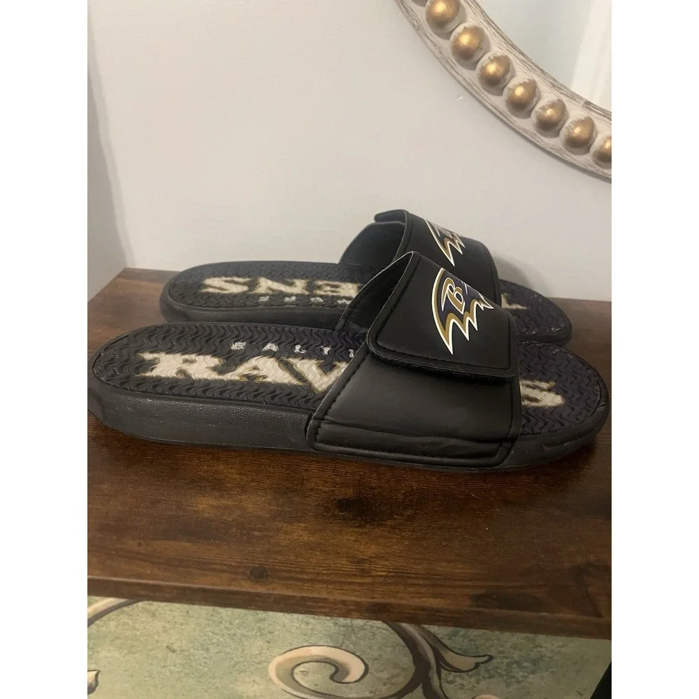 Men's Baltimore Ravens Slide Sandals Black Size M 9–10 NFL‎